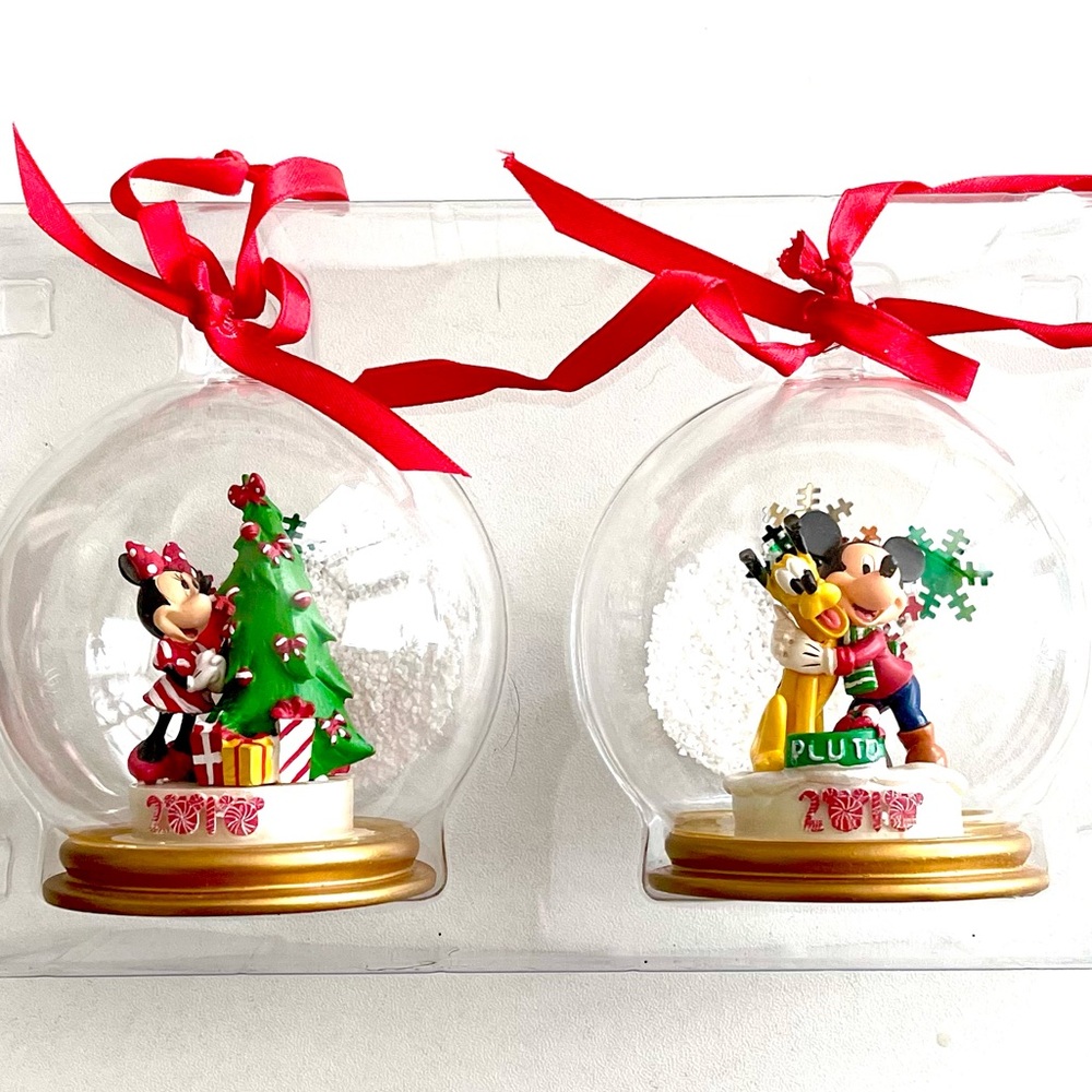 Vintage 2010 Disney Minnie, Mickey & Pluto Clear Holiday Ornament Duo!